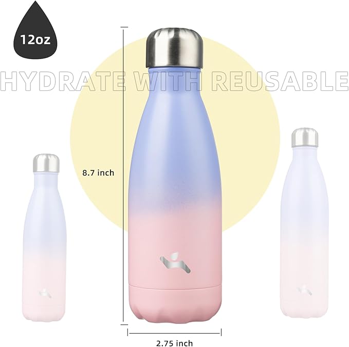 Insulated Water Bottles,12 oz Double Wall Stainless Steel Vacumm Metal Flask for Sports Travel,Pastel Sunset-Ruum Studio Home