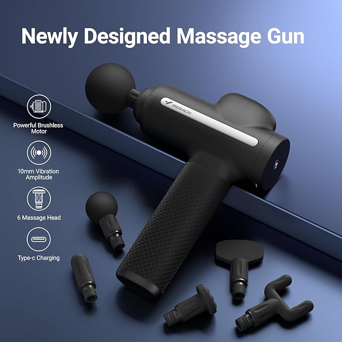 MERACH Massage Gun Deep Tissues, Percussion Massager Tools with 6 Massage Heads, Portable Hand Held Muscle Massagers for Pain Relief Deep Tissue, Cool Gifts for Men and Women-Ruum Studio Home
