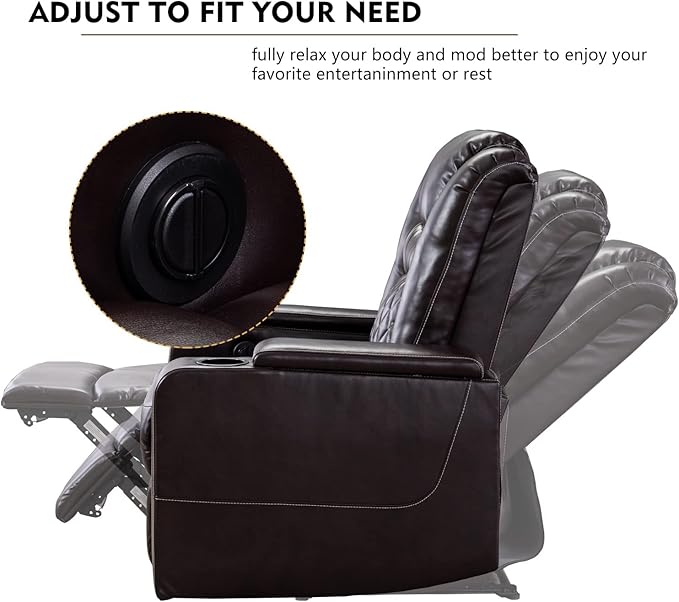 CANMOV Electric Power Recliner Chair with USB Ports and Cup Holders, Breathable Leather Home Theater Seating with Hidden Arm Storage (Brown)-Ruum Studio Home