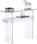 ivinta Glass Entry Table with Storage, 39.4" Modern Console Table for Living Room, Foyer, Hallway, Bedroom 5101 (White)-Ruum Studio Home