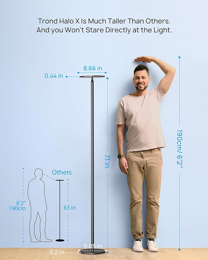 TROND Floor Lamp, Bright Sky LED Modern Torchiere Lamp, 71 in Tall Aluminum Pole Light, 5500K Natural Daylight Standing Light, Touch 5-Level Dimmable, 5000 lm, 30 Mins Timer for Living Room Bedroom-Ruum Studio Home
