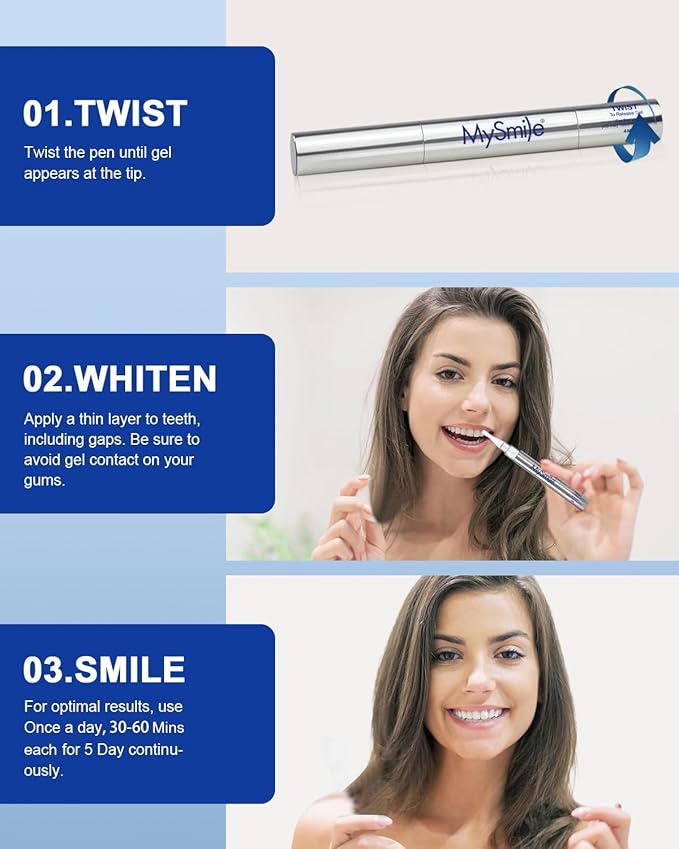 MySmile Teeth Whitening Pen 30+ Treatment Enamel Safe Tooth Whitening Gel for Teeth Sensitive-10 Min Fast Whitening Teeth-Helps to Remove Stains from Coffee, Smoking, Wines-Mint Flavor-Ruum Studio Home