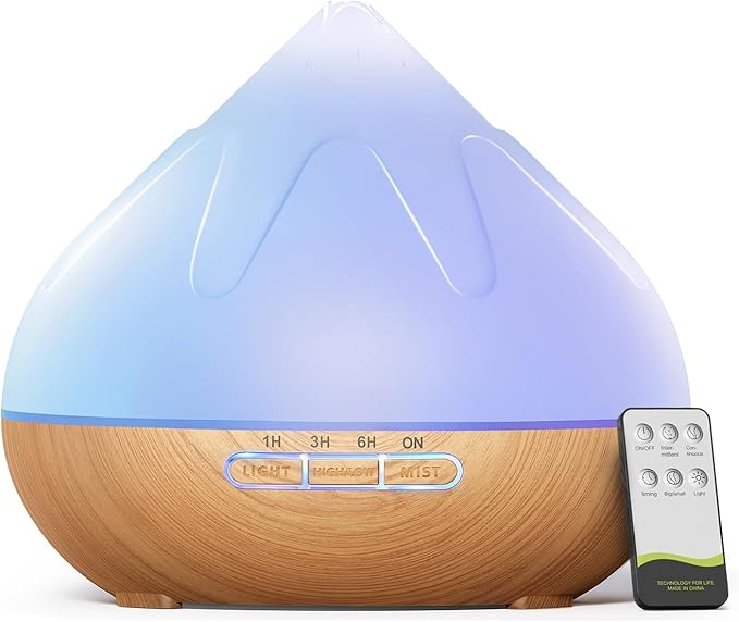 500ML Essential Oil Diffuser: Aroma Diffuser with Remote Control for Hotel Spa Yoga Room - Humidifier with 14 Colors LED Night Light for Bedroom Home Relaxation-Light Brown-Ruum Studio Home