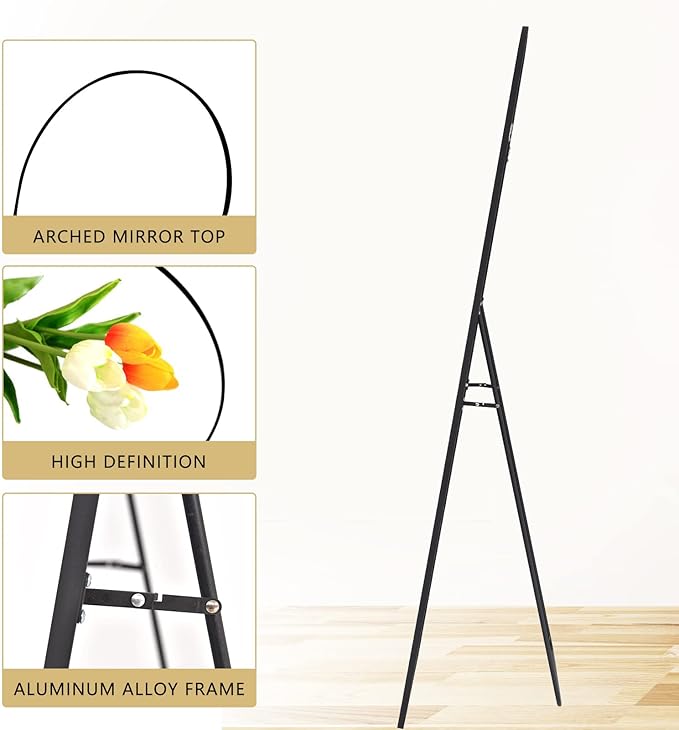 BEAUTYPEAK 64"x21" Arch Full Length Mirror, Hanging or Leaning Arched-Top Full Body Mirror with Stand for Bedroom, Dressing Room, Black-Ruum Studio Home