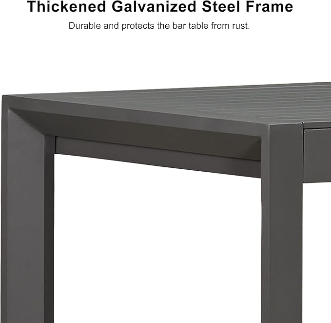 PURPLE LEAF 39.1'' Rectangle Outdoor Patio Counter Height Dining Table, Durable Aluminum Bar Height Pub Table for Counter Bar Stool, Water-Proof Tall Dining Table with Sturdy Legs, Grey-Ruum Studio Home