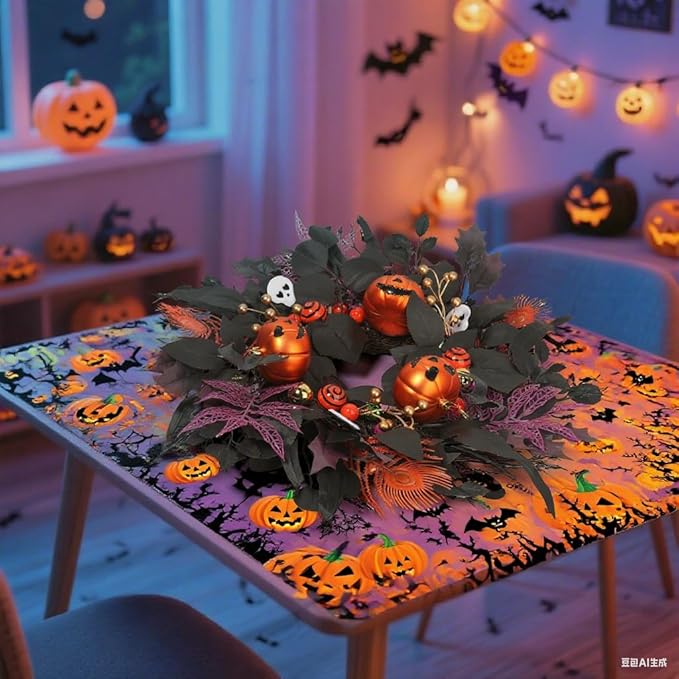 24" Glitter Halloween Wreath Outdoor - Sparkly Balls, Skulls, Bat, Skeleton, Pumpkin on Black Twig | Front Door Outside Goth Decor for Spooky Night-Ruum Studio Home