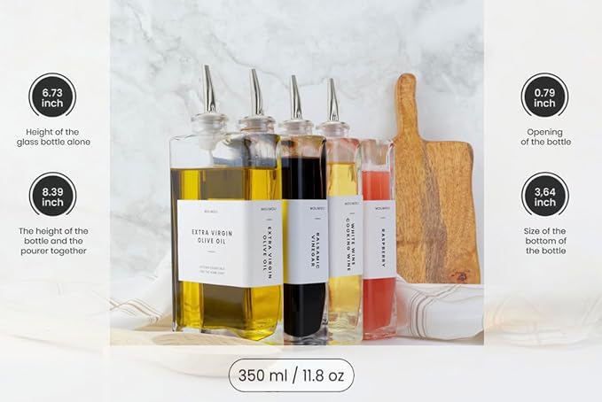 Molimoli Olive Oil Dispenser Bottle for Kitchen, Automatic Pourer, Glass Dispenser for Kitchen, Olive Oil Cruet, | Set of 4 - Silver-Ruum Studio Home