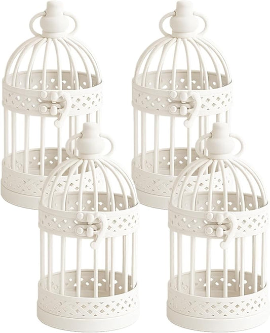 Vela Lanterns Bird Cage Decor Candle Holder Lantern Decorative Wedding Table Centerpiece Decorations, White, Small, Set of 4-Ruum Studio Home