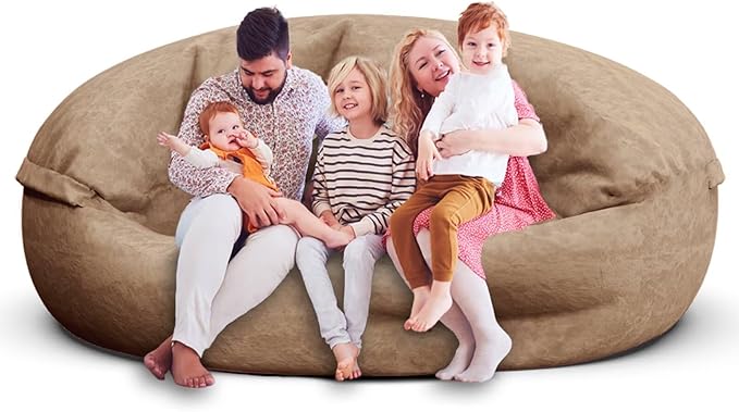Bean Bag Chair for Adults 7FT,Soft Removable Cover for Teens/Girls Bedroom,Fluffy Giant Round Floor Beanbag Lounger Chairs (No Filler,Tan)-Ruum Studio Home