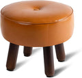 Small Foot Stool Ottoman, Round Pouf Foot Rest, Footstool Ottomans with Rubber Legs Under Desk, Faux Leather Footrest for Couch, Living Room, Bedroom, Hallway, Office, 13''L x 13''W x 10.2''H-Ruum Studio Home