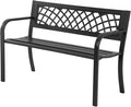 Garden Bench,Outdoor Benches,Iron Steel Frame Patio Bench with Mesh Pattern and Plastic Backrest Armrests for Lawn Yard Porch Work Entryway,Black-Ruum Studio Home