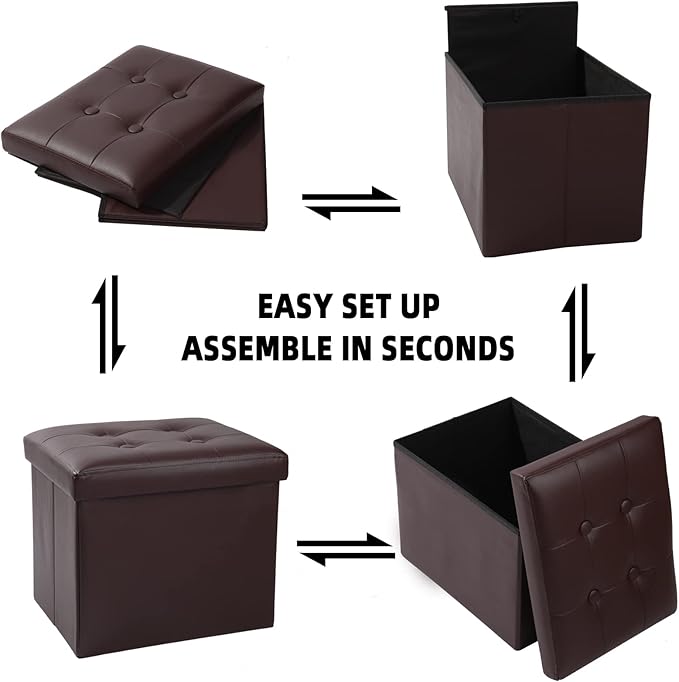 ALASDO Brown Leather Storage Ottoman Footrest Stool, 17x13x13inches, Modern Style-Ruum Studio Home