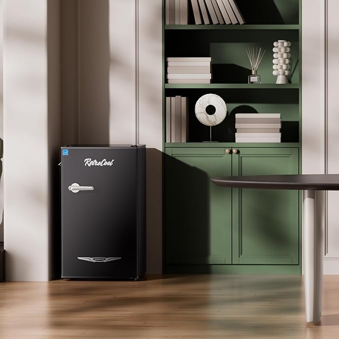 Upstreman 3.2 Cu.Ft Retro Mini Fridge with Bottle Opener, Energy Saving, Adjustable Thermostat, Metal Handle, LED Lamp, Mini Refrigerator for Bedroom, Office, Dorm-BR321 PRO (Black)-Ruum Studio Home