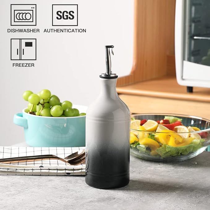 Sweejar Ceramic Olive Oil Dispenser Bottle, Opaque Oil Cruet Protects Oil to Reduce Oxidation, Suitable for Oil, Vinegar, Coffee Syrups & Other Liquids, Pack of 1, 15.5 Fl Oz (Gradient Gray)-Ruum Studio Home