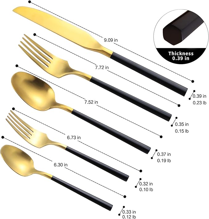 Matte Silverware Set Gold Flatware Set with Hexagon Handle 20 Pieces 18/0 Stainless Steel Cutlery Set Wedding Housewarming Gift Service for 4 (Matt black gold)-Ruum Studio Home