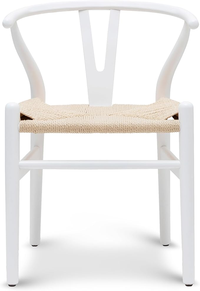 POLY & BARK Weave Dining Chair – Mid-Century Modern Wishbone Dining Chair with Arms, Solid Wood Frame, Indoor Use – White – Single - Ideal for Dining Room, Kitchen or Stylish Accent Setting-Ruum Studio Home