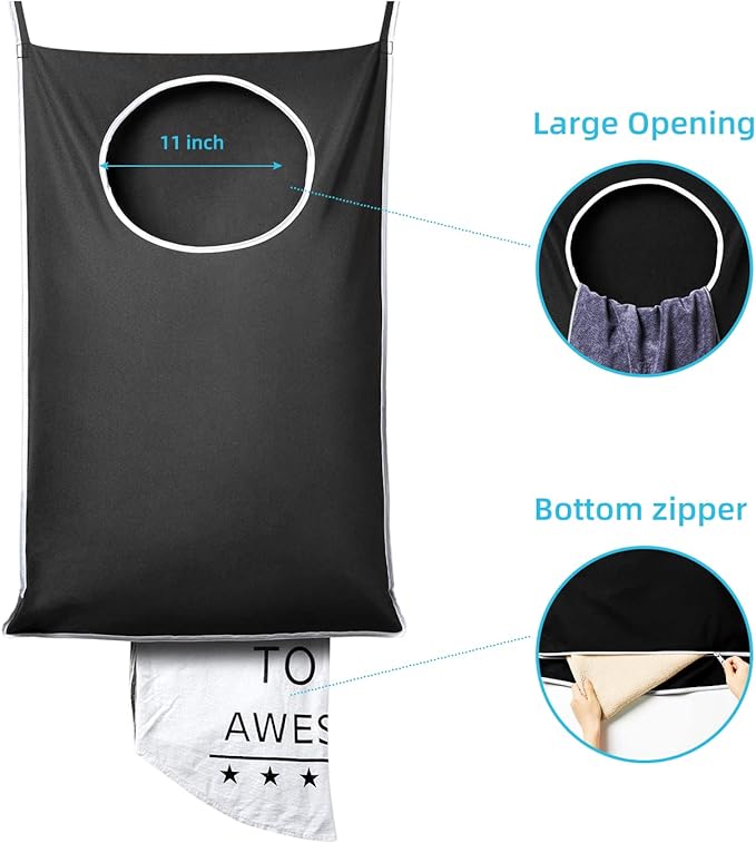 KEEPJOY 2 Pack Door Hanging Laundry Hamper, XL Hanging Bag with Large Opening and 2 Hooks for Whole Family - 36.5X22.5 inch - Black (2pack)-Ruum Studio Home