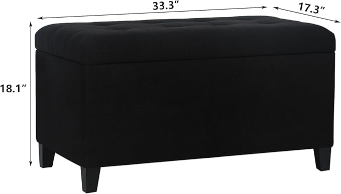 Asense Storage Ottoman Bench, Tufted Fabric Upholstered End of Bed Bench with Safety Hinge Wooden Legs, for Entryway Bedroom (Cotton and Linen Black, 33.3")-Ruum Studio Home