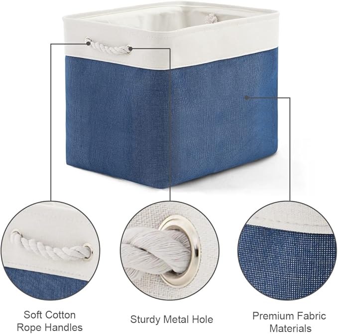 TcaFmac Organization and Storage Basket for Gifts Empty - 16x12x12 inch Large 2 Pack Collapsible Storage Bins for Shelves, Fabric Storage Cubes for Organizing Cloth Toy Kids (White & Jean Blue)-Ruum Studio Home