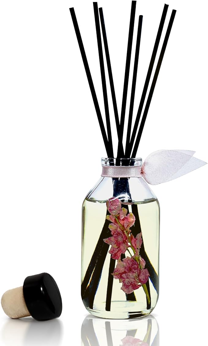 LOVSPA Reed Diffuser Set, Pink Tuberose Scented Oil Diffuser with Sticks, Home Fragrance Accessories for Bathroom Shelf Decor, Aroma Diffusers for Home or Office Desk, USA Made-Ruum Studio Home