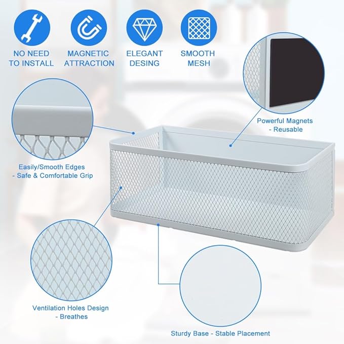 Picowe Magnetic Laundry Organizer, Large Magnet Basket for Laundry Room,16.5lb Capacity Magnetic Shelf for Washer /Dryer, Fridge & Small Spaces ( L, White)-Ruum Studio Home