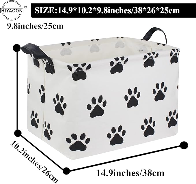 HIYAGON Dog toy Basket Dog Toy Bin Cute Toy Storage Basket Organizer Box Kids Gift Basket Empty Rectangular Room Decor for Home(Paw)-Ruum Studio Home
