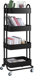 4-Tier Metal Mesh Utility Rolling Cart Storage Organizer Shelf Rack with Lockable Wheels for Living Room Kitchen Office, Black-Ruum Studio Home