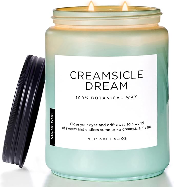 M&SENSE Orange Creamsicle Scented Candle, 19.4oz 110 Hours Slow Burning Non Toxic Natural Soy Wax 2 Wick Candle for Home Scented, Long Lasting Home Fragrance Gifts for Housewarming & Anniversry-Ruum Studio Home