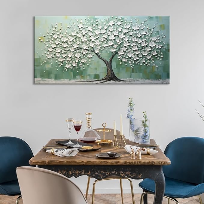 LASMOND Turquoise Tree of Life Wall Art for Living Room Canvas Prints Artwork Modern Abstract Bedroom Office Painting Decor (46x23 Inches)-Ruum Studio Home