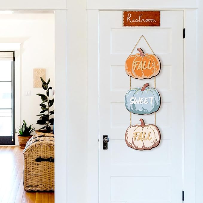COLOR VALLEY ART Fall Pumpkin Welcome Sign Hello Fall Wood Hanging Decoration Autumn Wooden Signs Rustic Thanksgiving Decorative for Porch Home Wall Indoor Outdoor Decor, 9.8L''x8.6W''*3Pcs(Fall Pumpkins)-Ruum Studio Home