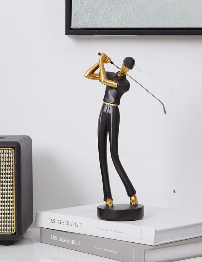 HAUCOZE Golf Figurine Statue Golfer Decoration Arts Home Decor Sculpture Polyresin Black 9.6 inch-Ruum Studio Home