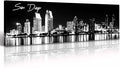DJSYLIFE San Diego Skyline Wall Art Black and White Night View USA Cityscape California Pictures Artwork Painting Poster for Bedroom Office Decoration Stretch Framed Ready to Hang 13.8"x47.3"-Ruum Studio Home