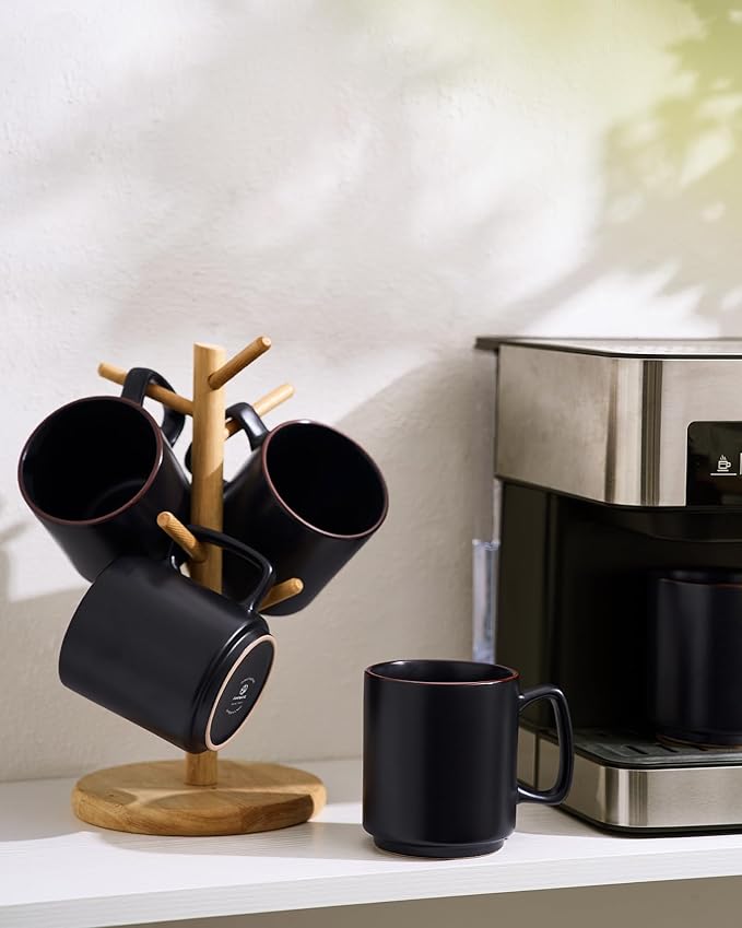 famiware Coffee Mugs Set of 6, Nebula 14oz Coffee Mugs, Ceramic Cup Set with Handle for Latte, Tea, Milk, Cappuccino, Cocoa, Matte Black-Ruum Studio Home