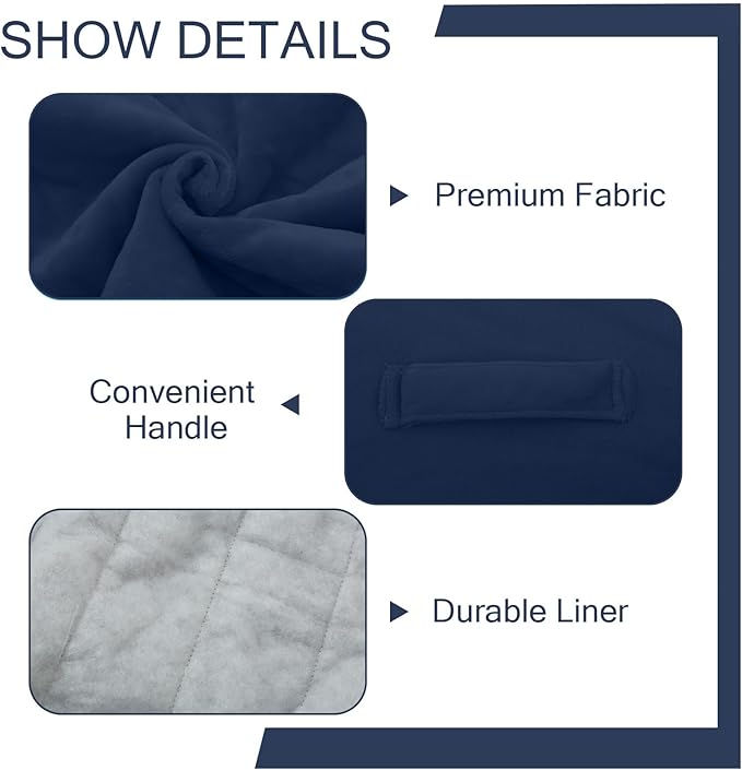 MeMoreCool Square Stuffed Pouf Ottoman Foot Rest, Floor Pouf Foot Stool with Foam Chunk Filling, Soft Stuffed Ottoman Footrest for Living Room, Navy-Ruum Studio Home