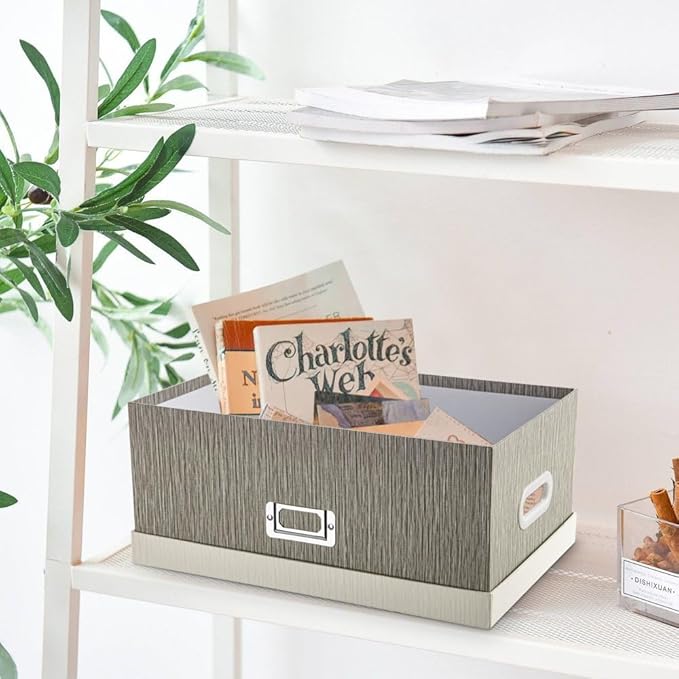 Briful Set of 2 Decorative Storage Boxes with Lids – Gray & White Nesting Organizer Bins, 14'' + 13'' Set Rectangular Fabric Covered Cardboard Boxes for Office, Closet, or Home Decor-Ruum Studio Home