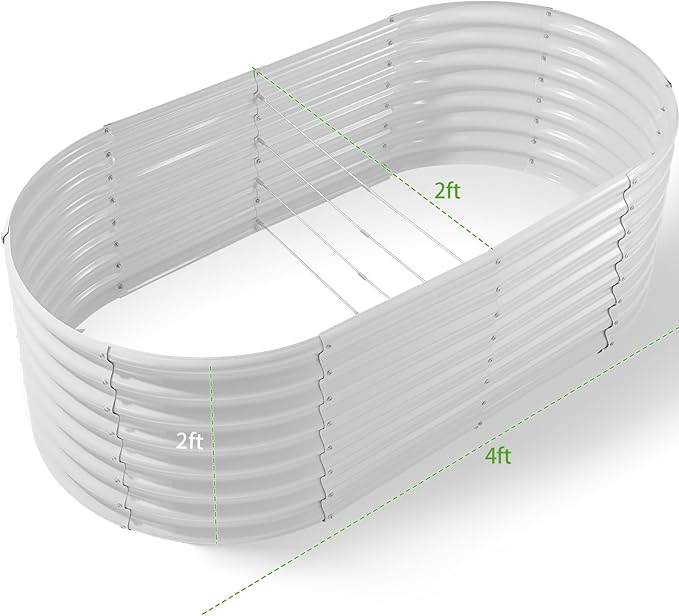 Land Guard 24“ Tall 4×2ft Galvanized Raised Garden Bed Kit, Galvanized Planter Garden Boxes Outdoor, Oval Large Metal Raised Garden Bed for Vegetables(Pearl White, 4×2×2ft)-Ruum Studio Home