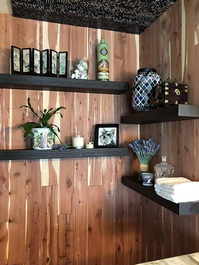 joelsantiques 30 Inch Floating Shelves for Wall - 30x6x2 in - Natural Wood, Easy Install - Heavy Duty Rustic Book Shelves - Bathroom, Kitchen, Living Room - Black-Ruum Studio Home