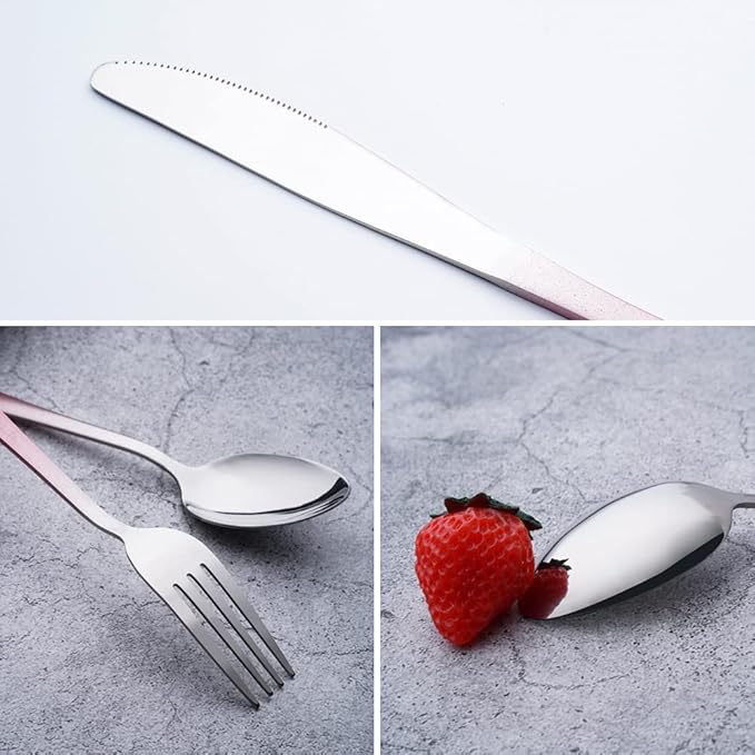 Travel Utensils Set with Case Reusable Portable Cutlery Set Stainless Steel 8pcs Including Dinner Knife Fork Spoon Chopsticks straws(Gradient Pink)-Ruum Studio Home