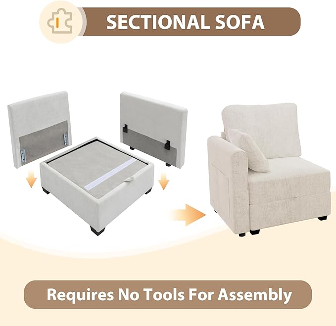 mestyl Modular Sectional Sofa Convertible L Shaped Sofa Couch Set with Storage for Living Room, Modern 3 Seater Modular Sectional Couch with Movable Ottoman (Beige)-Ruum Studio Home