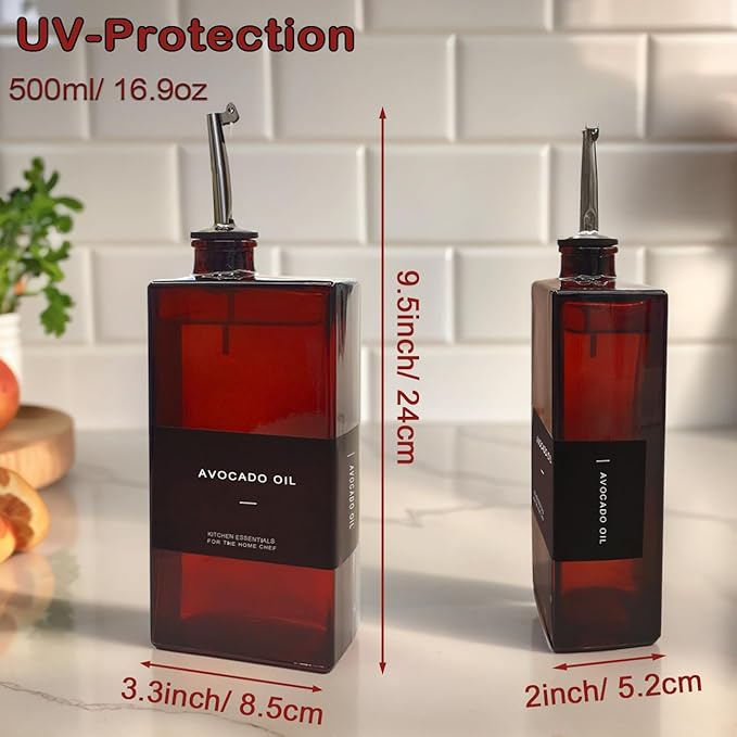 Olive Oil Dispenser Bottle for Kitchen, UV-Protected Dark Glass 16.9oz, Oil and Vinegar Dispenser Set, Soy Sauce Dispenser, Coffee Syrup Bottles- 16.9oz, Set of 2-Ruum Studio Home
