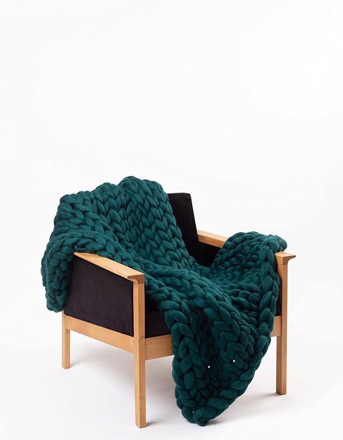 Knitted Throw Blanket for Sofa,Handmade Knit Chunky Blanket Throw Sofa Throw for Gift Sofa Bed,Chunky Knit Blanket(Dark Green 40"x60")-Ruum Studio Home