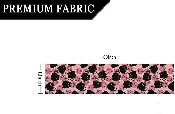 Halloween Table Runner Black Cat Pink Pumpkins Seasonal Kitchen Dining Table Home Outdoor Party Decorations 13x60 Inch-Ruum Studio Home