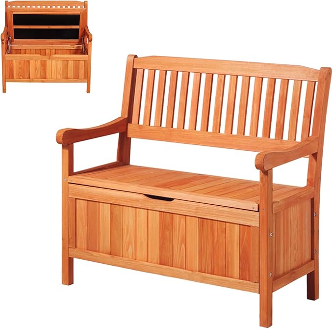 VEVOR Outdoor Storage Bench, 2-Person Wooden Storage Bench, 33 Gallons Deck Box with Side Handle, Supports up to 705 lbs, Weatherproof Outdoor Seating & Porch Decor, for Patio Garden Balcony Yard-Ruum Studio Home