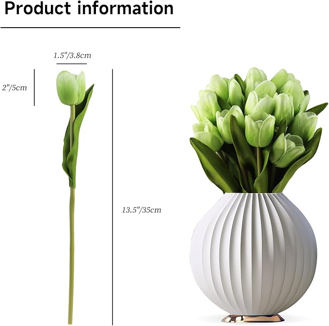 Buart Artificial Tulip in Bulk for Home Kitchen Wedding Bridal Bouquet,Fake Flowers for Valentine's Day Mother's Day Easter Table Centerpieces Decorations(Green,Real-Touch,12pcs)-Ruum Studio Home