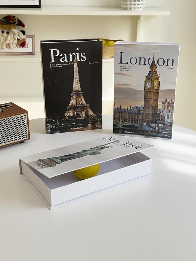 Decorative Storage Book Box – Hidden Storage for Remote Controls, Keys, and Small Items – Elegant Home Decor for Living Room, Bedroom, Coffee Table – Modern Style Faux Book Organizer (New york)-Ruum Studio Home