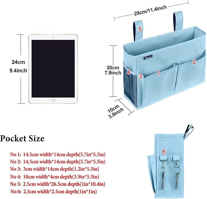 Surblue Bedside Caddy Hanging Organizer Bedside Storage Bag for Bunk and Hospital Beds (Small, Skyblue)-Ruum Studio Home