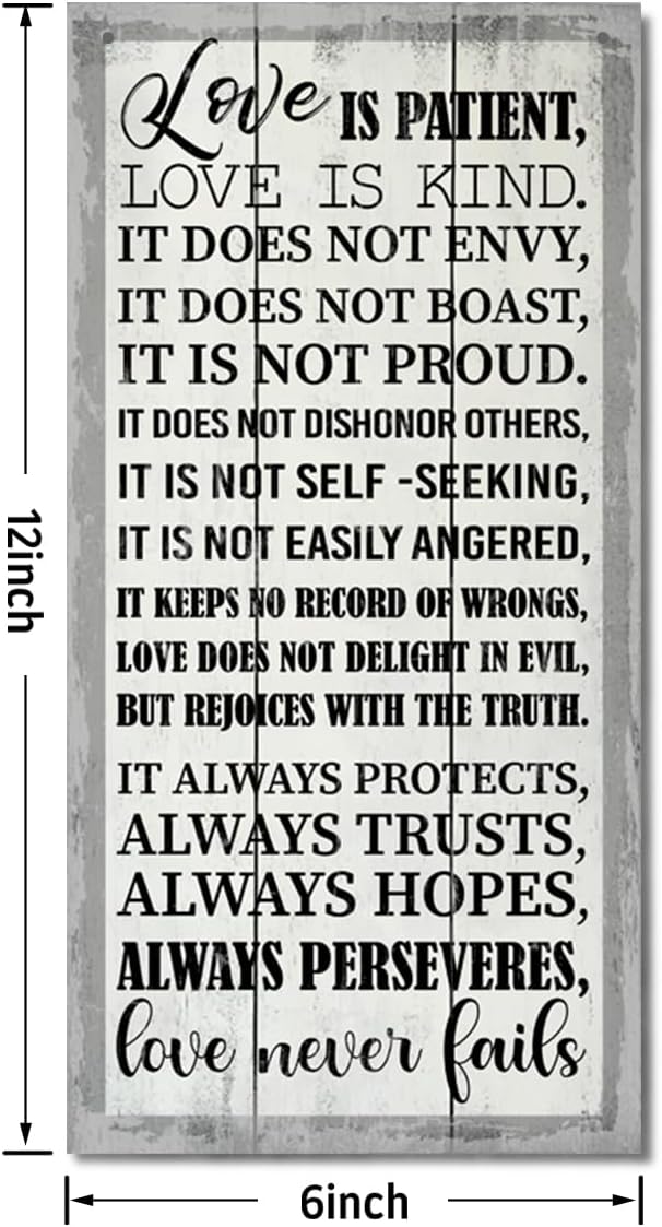 1 Corinthians 13:4-8 Inspirational Hanging Wood Decor Sign, Printed Wood Sign, Love is Patient, Love is Kind Quote, Hanging Bible Verses Woods Wall Signs, Rustic Home Decor Signs, Christian Gift J1-Ruum Studio Home