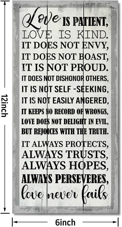 1 Corinthians 13:4-8 Inspirational Hanging Wood Decor Sign, Printed Wood Sign, Love is Patient, Love is Kind Quote, Hanging Bible Verses Woods Wall Signs, Rustic Home Decor Signs, Christian Gift J1-Ruum Studio Home