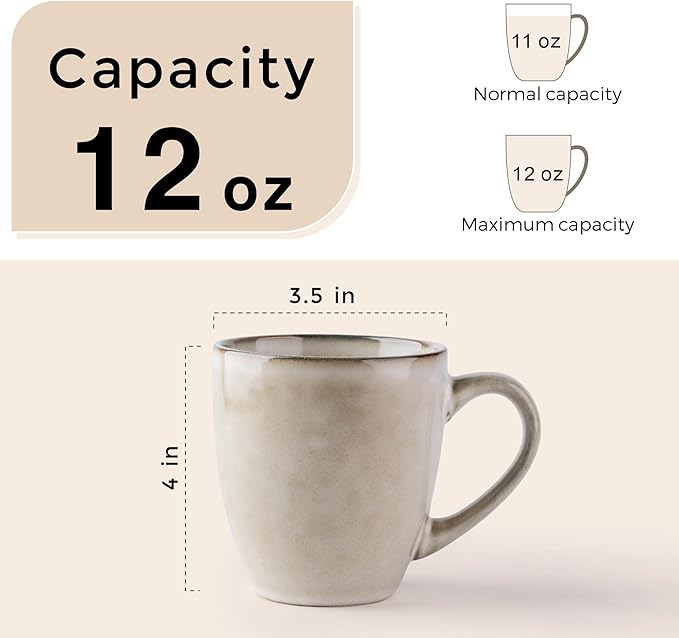 GBHOME Ceramic Coffee Mugs Set of 6, 12oz Stoneware Coffee Mugs Set For Dad Mom Women MEN, Light Weight Coffee Cups for Latte/Tea/Beer/Hot Cocoa, Dishwasher & Microwave Safe,Cappuccino-Ruum Studio Home