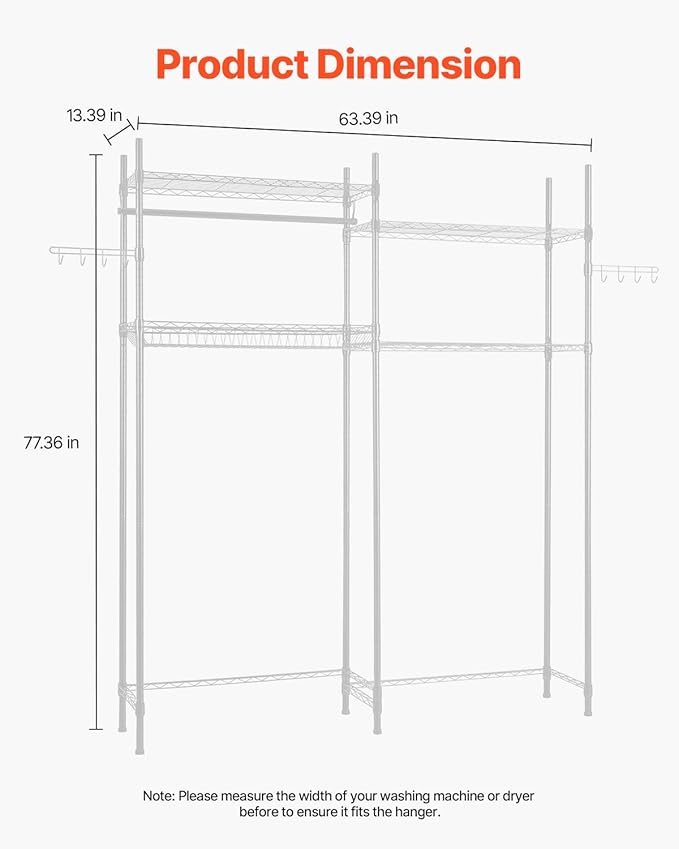 VEVOR Over The Washer and Dryer Storage Shelf, 4 Tier Laundry Room Drying Rack with Hanger Rod and Hooks, Adjustable Over Washer and Dryer Shelves, Laundry Room Shelf Storage Space Saver, White-Ruum Studio Home